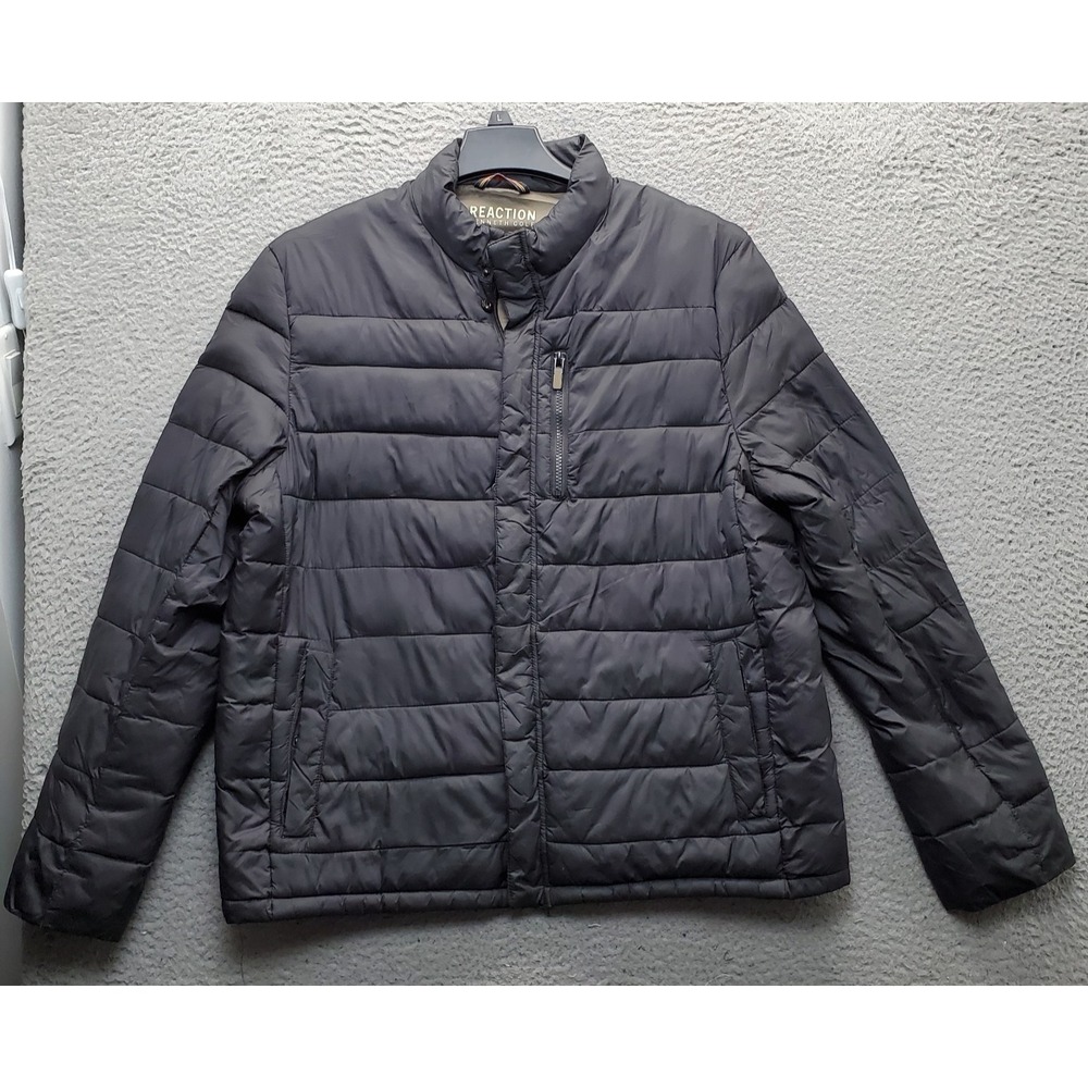 Kenneth Cole Reaction Puffer Jacket Mens Large Black Quilted Winter Full Zip